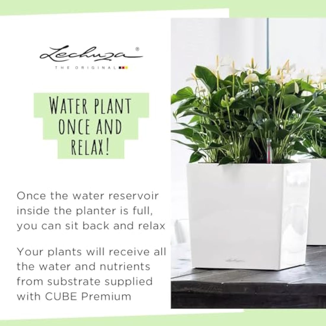 Lechuza Self Watering Plant Pot CUBE 40 Garden Flower Indoor and Outdoor Plastic Planter with Drainage Hole H40 L40 W40 cm Charcoal Metallic