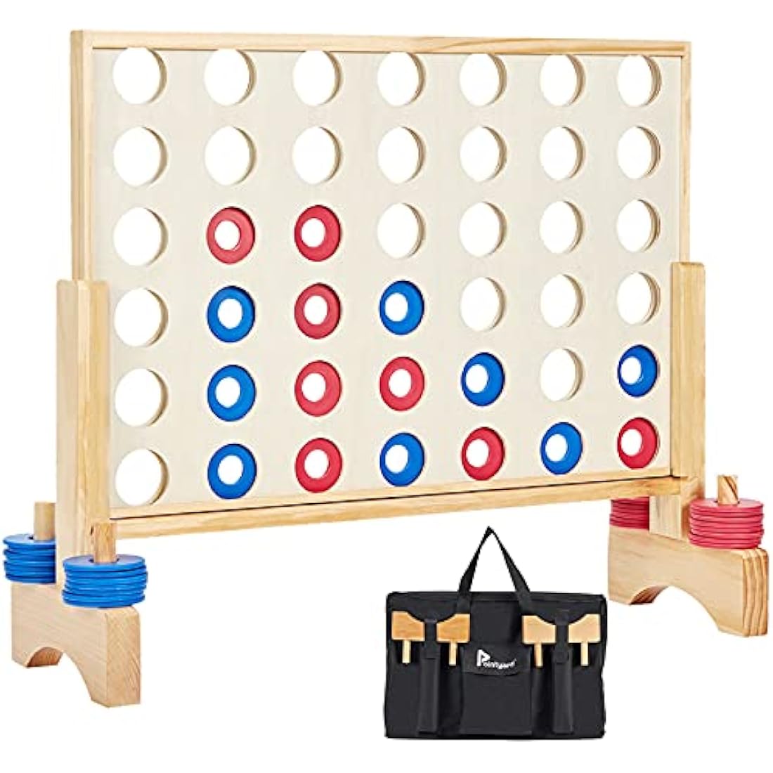 Pointyard 26*22In Giant Wooden 4 in a Row Toy, Outdoor Game for Family Fun, Yard Game for Adults and Kids, Toys with 42 Pcs Chips & Durable Carrying Bag, Halloween Party Game Gifts for Kids and Adults