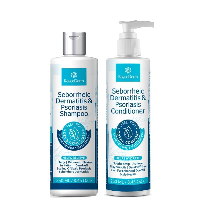 Roycederm Seborrheic Dermatitis & Psoriasis Shampoo and Conditioner Set - Effective Scalp Treatment for Folliculitis, Psoriasis, Dandruff, Dry Itchy