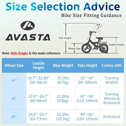 AVASTA Bilbo 18 20 inch Kids Bike for 5-10 Years Old Boys Girls with Kickstand & Dual Handbrakes Adjustable Seat, Multiple