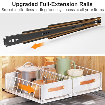 Kitstorack Pull Out Cabinet Organizer Fixed with Adhesive Nano Film, Heavy Duty Pull Out Shelf Kitchen Storage Drawer, Sliding Mesh Cabinet Basket