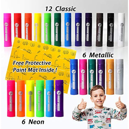 Paint Sticks for Children – 24 Washable Mess-Free Painting & Colouring with Free Mat – Non-Toxic, Fast-Drying Art Set for Kids & Toddler Activities