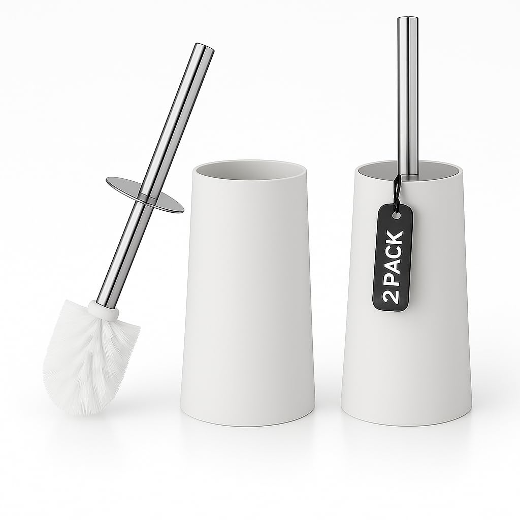 Toilet Brush & Holder | Modern Loo Brush and Holder set with elegant design | Toilet Cleaner Brush with Stainless Steel handle | Compact and efficient
