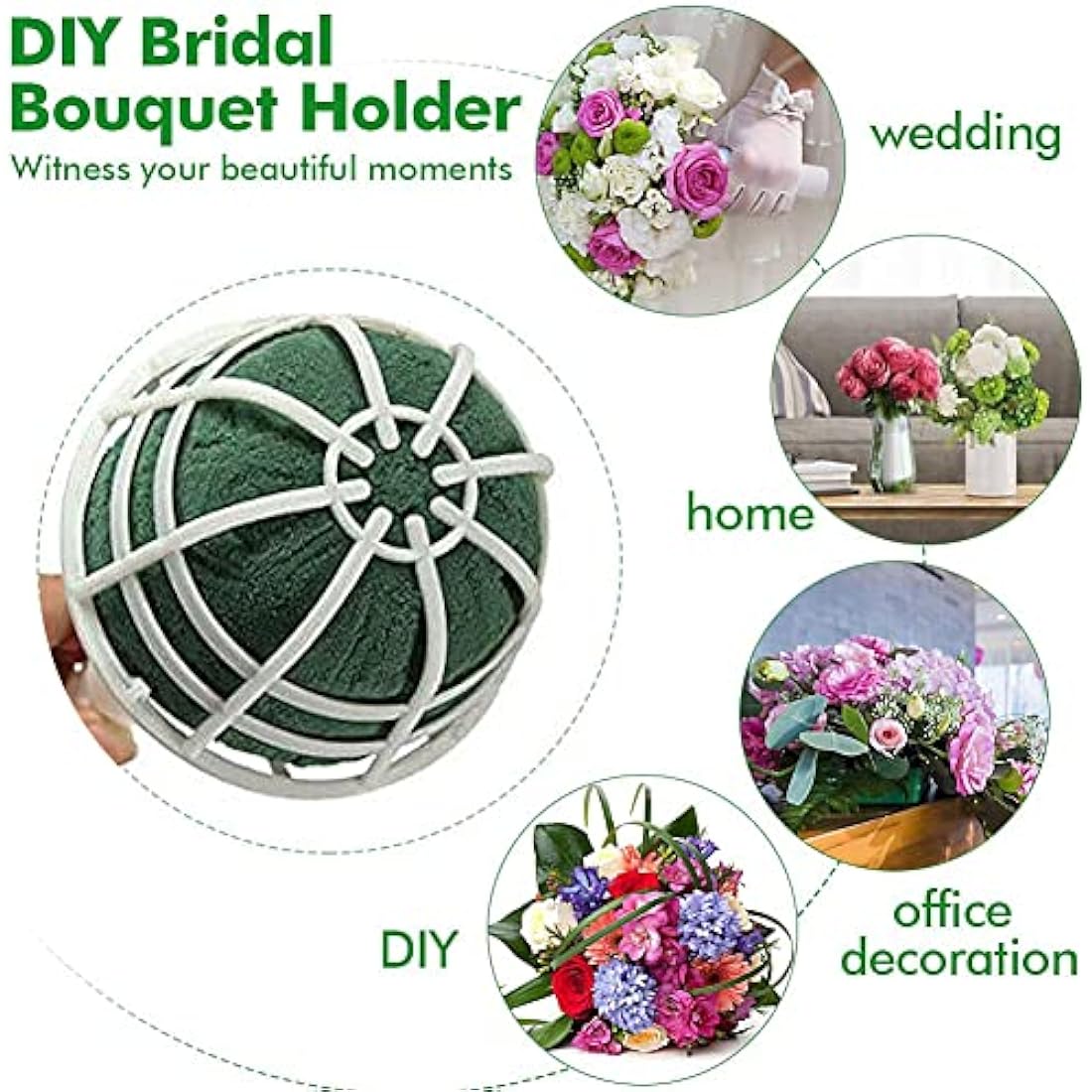 Retoteng 6 Pack Bouquet Holder, DIY Wedding Foam Bouquet Handle Bridal Floral Fresh Artificial Flower Holder Decoration