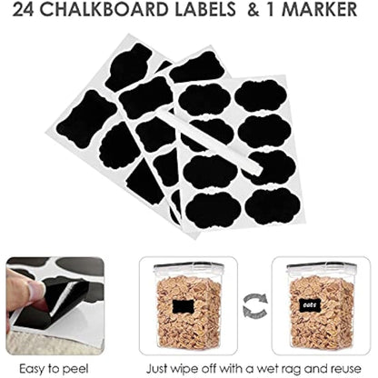 Vtopmart Set of 24 Airtight Food Storage Containers & Kitchen Storage Containers, BPA-Free Plastic Containers for Flour, Sugar and Baking Supplies, with 24 Labels (Black)
