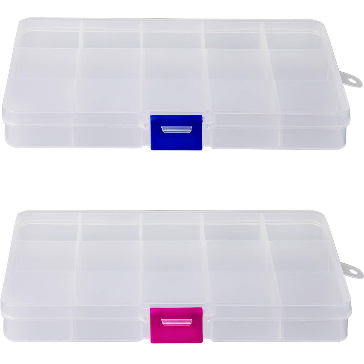 YoiYee 15-Grid Transparent Jewellery Organizers Box with Adjustable Dividers - Small Clear Plastic Storage Boxes for Jewelry, Cosmetics, Crafts