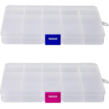 YoiYee 15-Grid Transparent Jewellery Organizers Box with Adjustable Dividers - Small Clear Plastic Storage Boxes for Jewelry, Cosmetics, Crafts