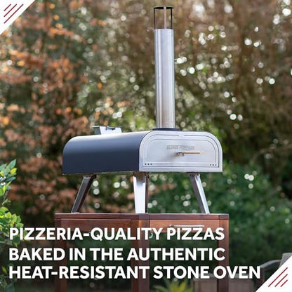 George Foreman Outdoor 16 Inch Wood Pellet Portable Wood Fired Pizza Oven Black with Paddle and Carry Bag, BBQ Oven & Smoker, Foldable Legs GFWPPO2BPC