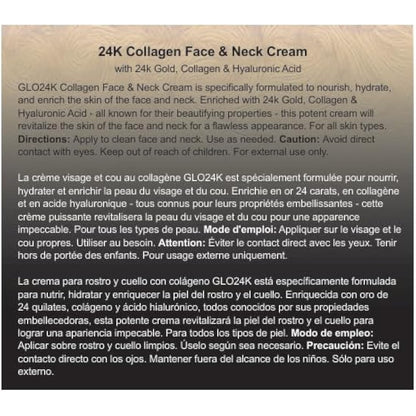 GLO24K Collagen Face & Neck Cream with 24k Gold, Collagen & Hyaluronic Acid. Boost your Skin’s Collagen Levels for a Radiant, Glowing Skin.