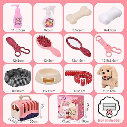 Tacobear Electronic Pets Toy Plush Puppy Dog for Kids, Pet Carrier Grooming and Feeding Playset, Interactive Dog Walking Barking Wagging Tail Educational Toys for Toddler Kids Gift
