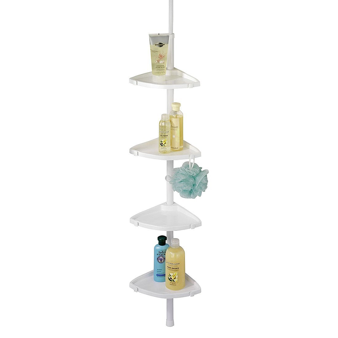 WENKO 3201010100 Telescopic shower corner element Compact White - 4 shelves, 4 hooks, Aluminium, 26 x 78-275 x 19.5 cm, White
