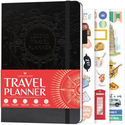 Legend Travel Planner – Vacation Itinerary Organizer – Travelling Journal for Women, Men & Couples – Traveling Log (Black)