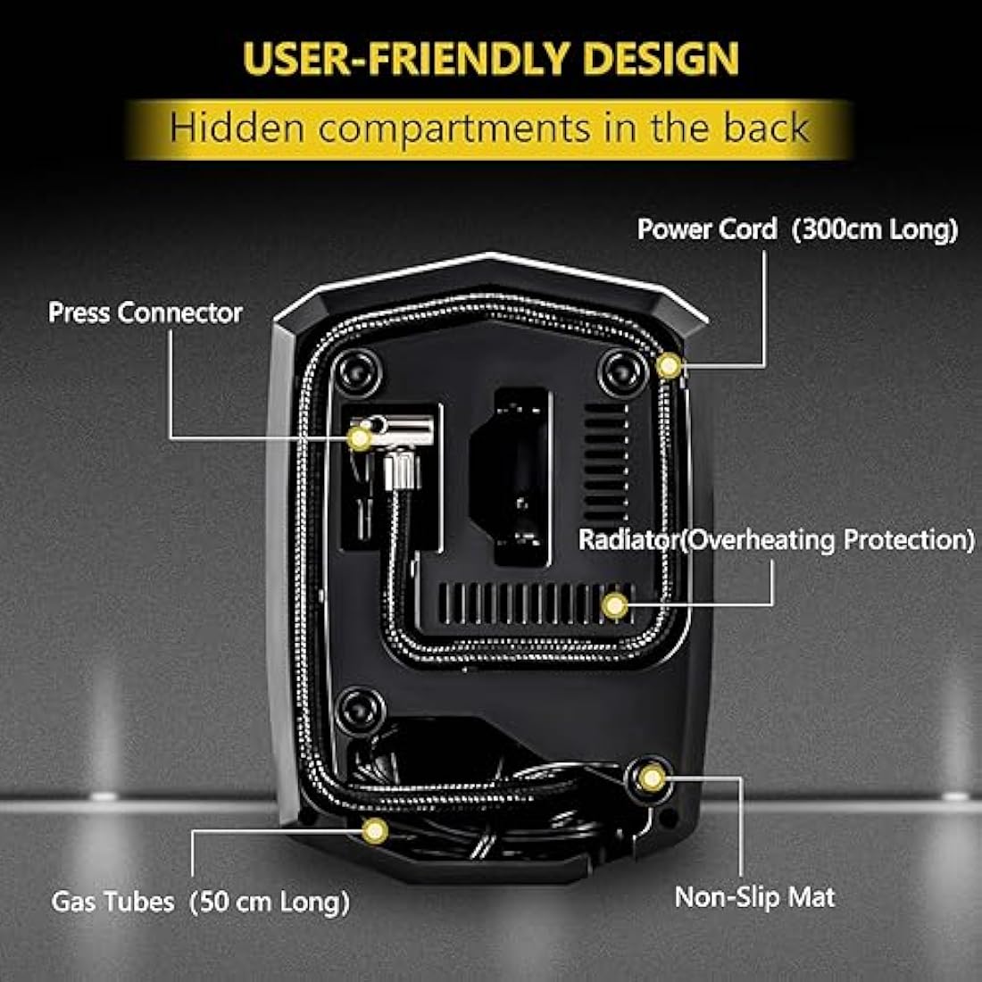 SYTUNG Digital Tyre Inflator, Portable Air Compressor Car Tyre Pump with 3 Nozzle Adaptors and Digital LED Light, 12V Rapid Tyre Inflator Air Compressor for Car Tires and Other Inflatables
