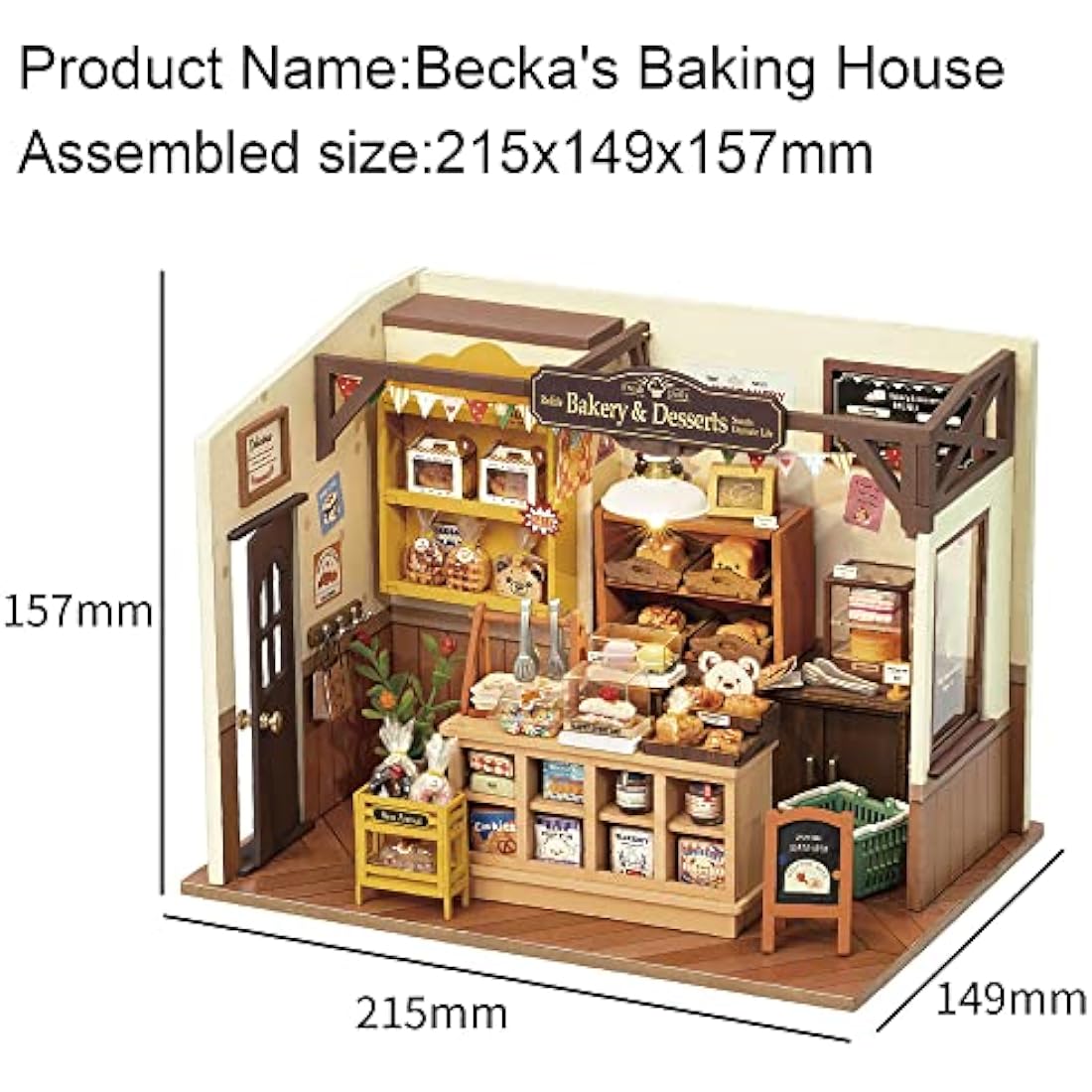 Rolife Dollhouses Becka's Baking House Miniature Wooden Doll House Kit with Furniture Wooden Building Kits with LED Lights for Girls and Women