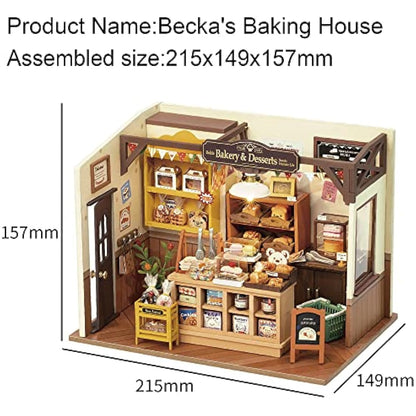 Rolife Dollhouses Becka's Baking House Miniature Wooden Doll House Kit with Furniture Wooden Building Kits with LED Lights for Girls and Women