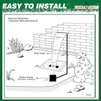 LONGRUNNEW Pond Waterfall Blade Kit, 90cm Acrylic Pool Fountain with Accessories, Width 18cm Curved Outlet Spillway for Garden Patio Pond Decoration