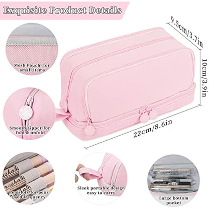 Tesmien Pencil Case, Large Pencil Case with 4 Compartments Stationery Organizer for Boys and Girls, Aesthetic Pencil Bag Suitable for Kids Teenagers Students Women Men, Pink