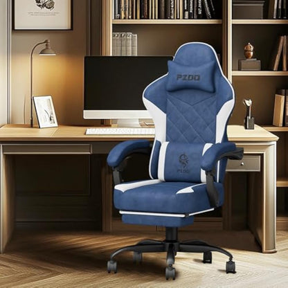 PZDO Gaming Chairs for Adults, Technical Fabric with Footrest, Gamer Chair with Height Adjustable 360° Swivel Seat, Ergonomic Computer Recliner Chair for Teens, 150 kg, Blue