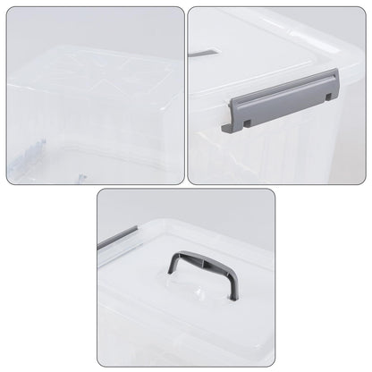 Udotry 12 Litre Clear Plastic Storage Box with Lids & Handle, 6-Pack, Grey