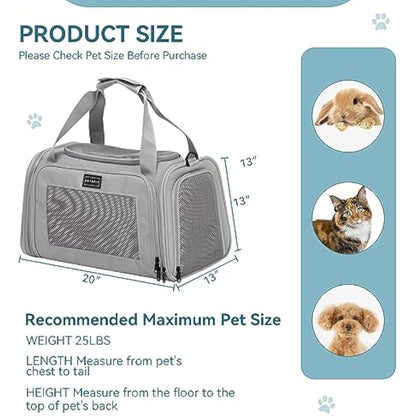 Petsfit Cat Carrier Large Up to 12KG,Pet Carrier with Extendable Fleece Mat,Dog Travel Bag Carrier with Safety Leash for Puppy for Car Use，50 * 33 * 33CM, Grey