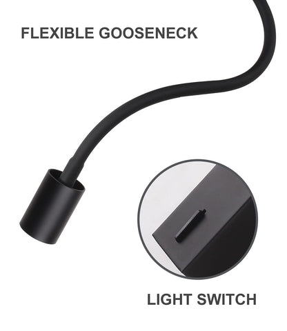 DAWALLIGHT Bedside Wall Lamp with Switch, 5W LED Gooseneck Reading Light Black Wall Mounted Reading Light for Bedroom Bed Hallway Corridor Office