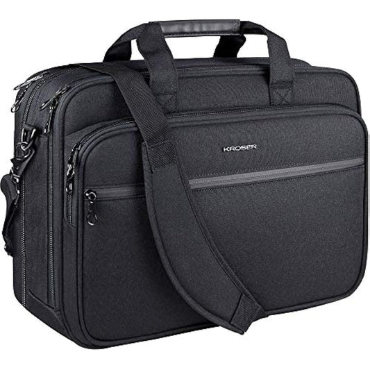 KROSER Laptop Bag Premium Laptop Briefcase Fits Up to 17.3 Inch Laptop Expandable Water-Repellent Shoulder Messenger Bag Computer Bag for Travel/Business/School/Men/Women-Black