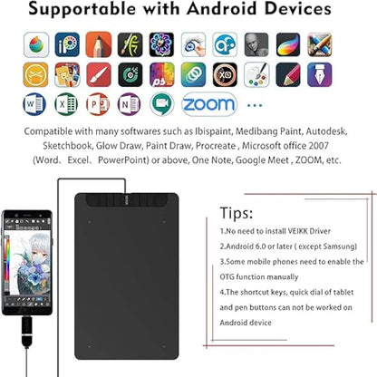 Digital Graphics Drawing Tablet, 10x6 inch VEIKK VK1060PRO with 2 Scroll Wheels, 6 Express Keys, Battery-Free Stylus with Tilt Function for Windons、Mac OS、Android And Linux
