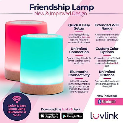 LuvLink Friendship Lamp v2 Extended WiFi Range - Simple Bluetooth Setup (Set of Two)