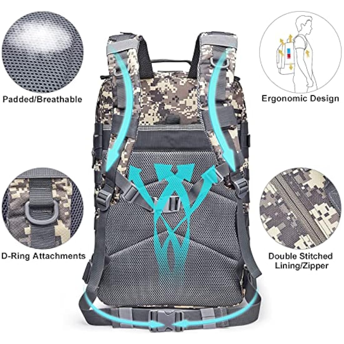 G4Free 40L Molle Backpack Large Pack Molle Shoulder Bag Rucksacks Daypack for Outdoor Hiking Camping Trekking Hunting
