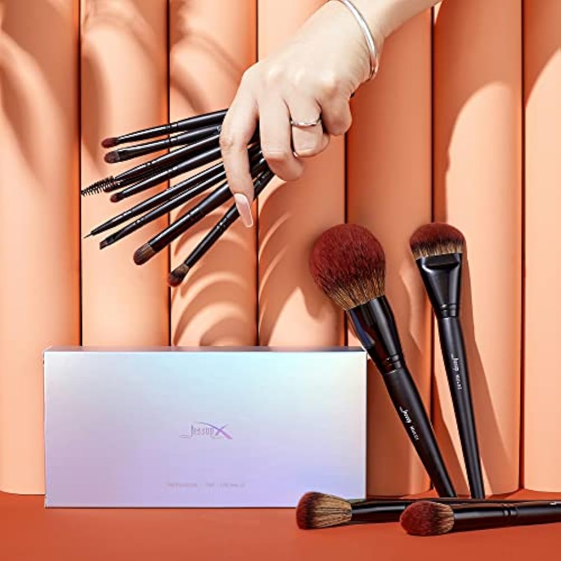 Jessup Makeup Brushes Set 13pcs, Professional Vegan Foundation Powder Contour Blush Highlight Eyeshadow Blending Concealer Spoolie EyeLiner Brush, Phantom Black T300