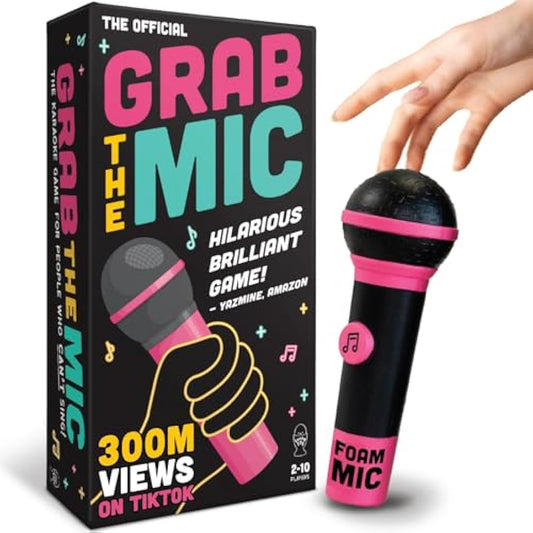 Lucky Egg Official Grab the Mic – Family Karaoke Game, 8+ Year Olds, 2-10 Players - Board Game for Bad Singers with 250 Lyrics (125 Cards) for Hilarious Nights & Birthday Party, Kids Gift