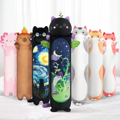 Mewaii 51in Long Devil Mint Cat Plush Pillows Stuffed Animals Squishy Pillows - Plushie Cute Kitty Sleeping Hugging Plush Pillow Soft Toys for Kids(Black)