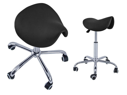 QUIRUMED Pony Stool 5 Wheels, Chrome Base, Black, Upholstered in Leatherette, Height Adjustable, Lightweight, Ergonomic Design, Rotary, Up to 150 kg
