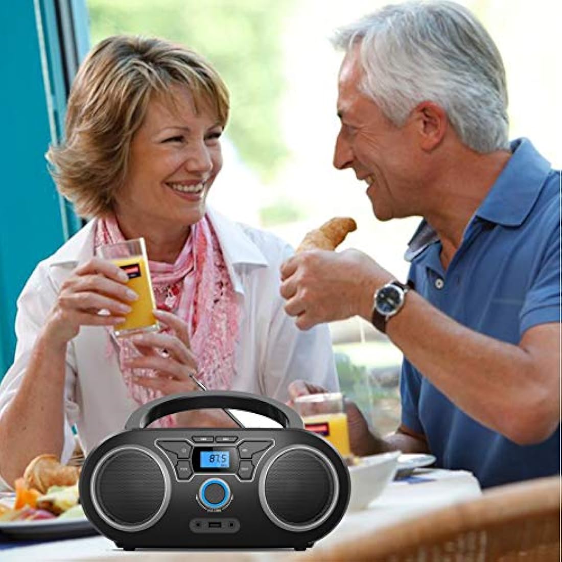 Portable Personal CD Player with FM Radio Stereo Sound, Bluetooth, USB, AUX-IN, Headphone Output, MP3 CDs Compatible, Clear and Full Sound, AC/DC Operated for Home or Outdoor