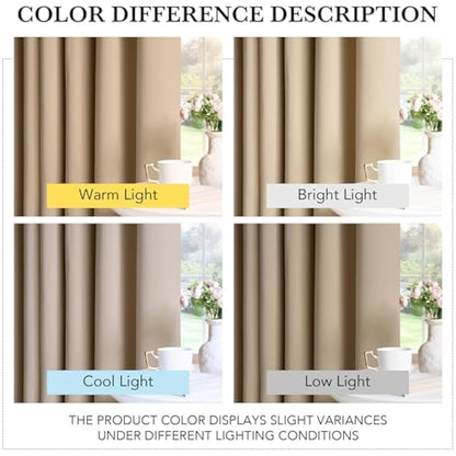 PONY DANCE Thermal Blackout Curtains for Living Room - Noise Reduction Soft Pencil Pleat Privacy Protected Window Panels for Boys Girls Bedroom, Biscotti Beige, W55 X L57, 2 Panels