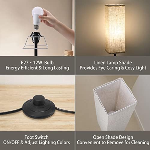 CRLL Floor Lamp for Living Room, Modern Standing Lamps with Remote & Foot Switch, 2700k-6500k Dimmable Tall Reading Lamp with Linen Shade | Standard Lamp Night Light for Bedroom Office (Modern)
