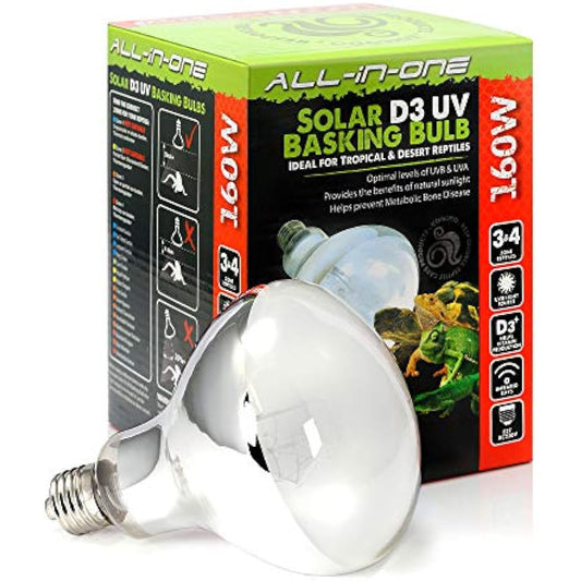 Komodo Solar D3 UV Basking Bulb Heat and Light Bulb for Desert & Tropical Reptile Habitats, Terrarium & Vivarium Lighting 160W
