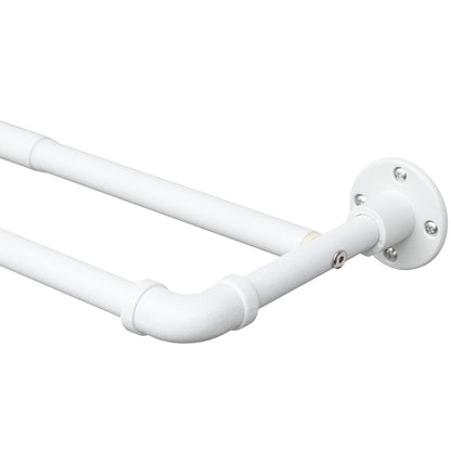 Harrms Industrial Double Curtain Pole, Curtain Poles for Eyelet Curtains, Matt White, 74-273cm, Extendable Metal Curtain Rod Blackout Room Darkening