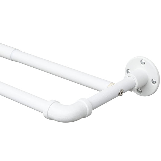 Harrms Industrial Double Curtain Pole, Curtain Poles for Eyelet Curtains, Matt White, 74-273cm, Extendable Metal Curtain Rod Blackout Room Darkening