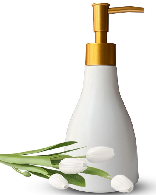 280ml Liquid Soap Dispenser for Bathroom with Gold Pump,Dish Soap Dispenser for Kitchen Sink,Refillable Countertop Lotion Dispenser, Ceramics White