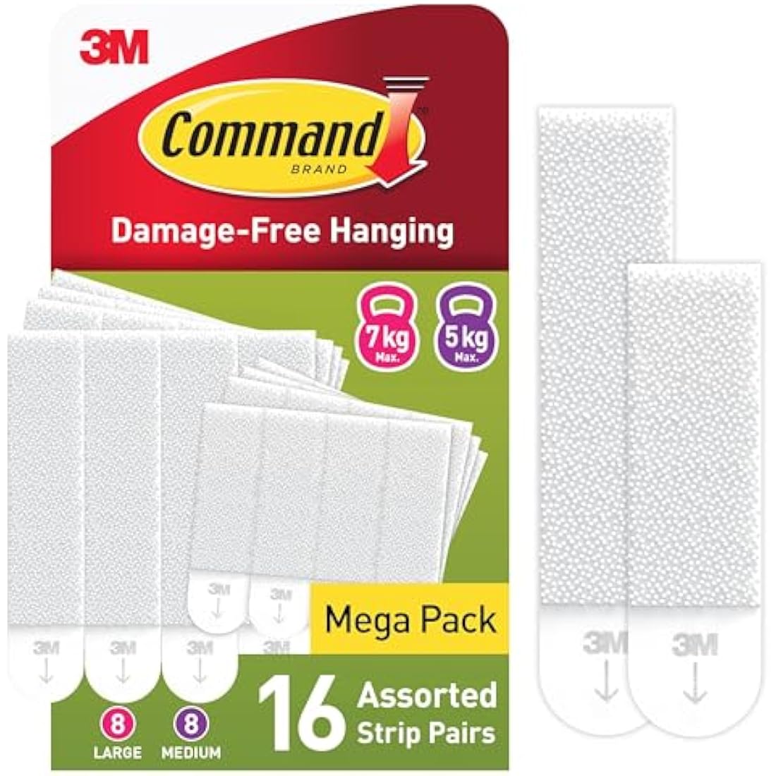 Command Picture Hanging Strips, Value Pack - 8 Pairs of Medium (16 Strips), 8 Pairs of Large (16 Strips) - For Pictures, Frames, Mirrors, Wall décor - Damage Free Hanging