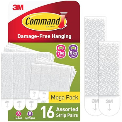 Command Picture Hanging Strips, Value Pack - 8 Pairs of Medium (16 Strips), 8 Pairs of Large (16 Strips) - For Pictures, Frames, Mirrors, Wall décor - Damage Free Hanging