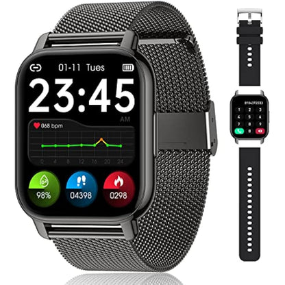 Popglory Smart Watch for Women Men Answer/Make Calls, 1.85" Smartwatch 44mm 2 Straps & Split Screen, 100+ Sports Fitness Watch with Blood Pressure/Oxygen/Heart Rate Monitor for iOS and Android