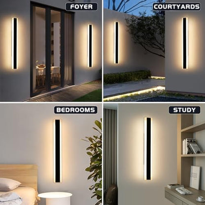 Mikeru 80CM Outdoor Lights with Remote Control, 2Pack Vertical Wall Lights 10% to 100% Dimmable Garage Lights External Main Powered 3000K/4500K/6000K 28W with Memory Function for Garden, Balcony