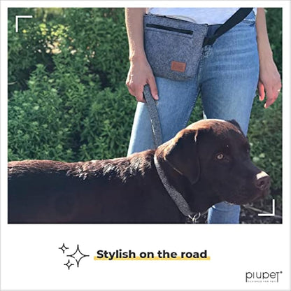 PiuPet® Dog treat pouch I With 3 pockets I Magnetic closure I Dog walking bag I Dog treat bag I Dog food pouches in felt-look I Dog training treat pouch