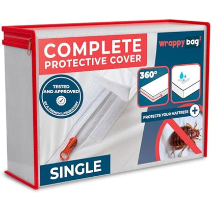 WRAPPYBAG Bed Bugs Mattress Protector - Mattress Cover - Zipped Mattress Protector - Waterproof - Cotton Surface - Single Size