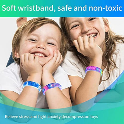 Amyang 90Pcs Pop Bracelet Fidget Toys,Bubble Bracelets,Stress Anxiety Relief Sensory Toys for Kids Adults ADHD ADD Autism,Classroom Exchange Gifts Party Favor Game Prizes