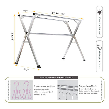 AIODE Clothes Drying Rack for Laundry Foldable, 79 inch Stainless Steel Pool Towel Rack Outdoor Free Standing Clothing Hanger Indoor