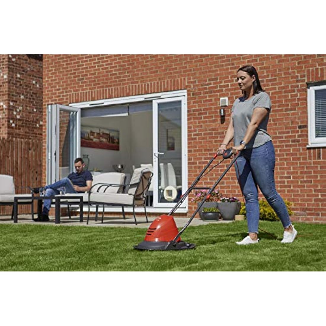 Flymo Turbo Lite 250 Electric Hover Lawn Mower – 1400 W, 25 cm Cutting Width, Ambidextrous Handles, Folds Flat, Orange