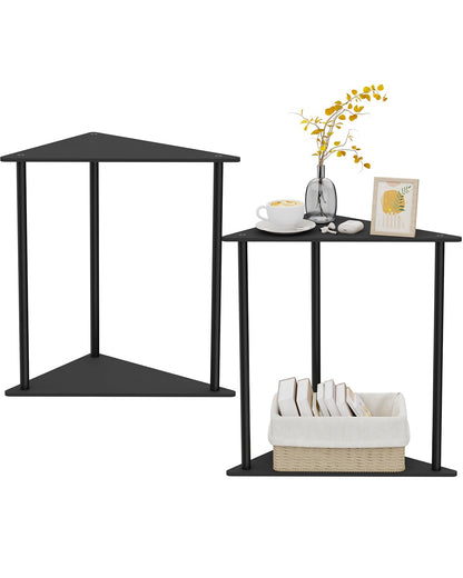 Yawinhe Triangle Metal Side Table,2-Tier Small Corner Table,Black,2 Pack